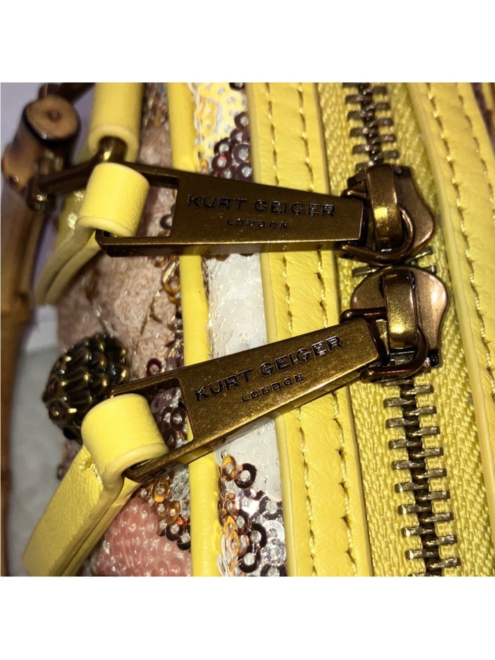 Kurt Geiger London NWT Kensington Duffle Sequin Satchel Bag w/Bamboo Handles - Picture 7 of 10